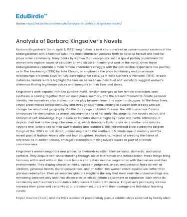 Analysis of Barbara Kingsolver’s Novels