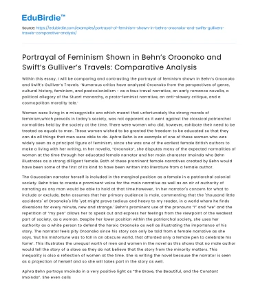 Feminism in Oroonoko and Gulliver’s Travels: A Comparison