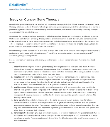 Essay on Cancer Gene Therapy