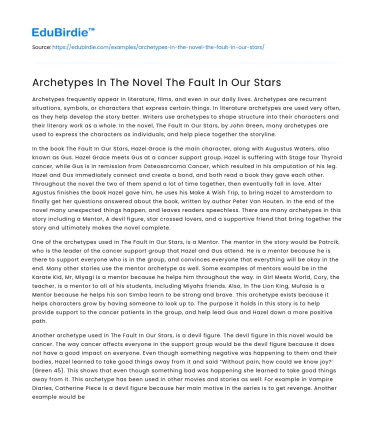 Archetypes In The Novel The Fault In Our Stars