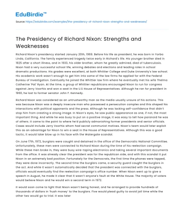 The Presidency of Richard Nixon: Strengths and Weaknesses