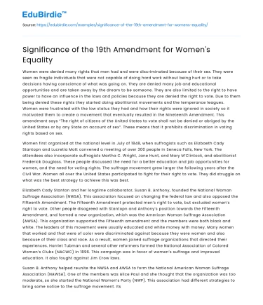 Significance of the 19th Amendment for Women’s Equality