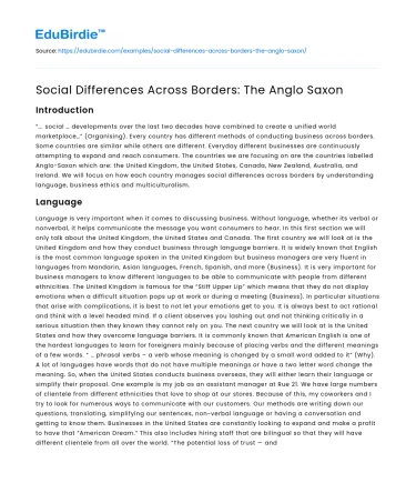 Social Differences Across Borders: The Anglo Saxon