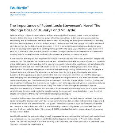 Significance of Stevenson’s ‘Dr Jekyll and Mr Hyde’