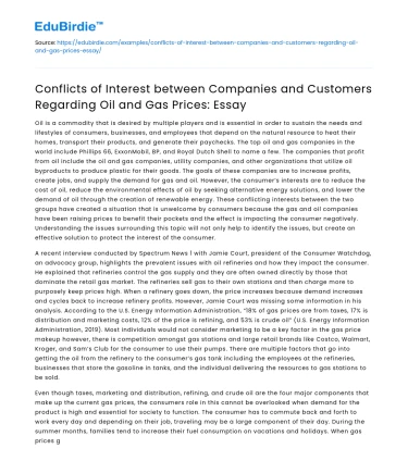 Company-Customer Conflicts on Oil & Gas Prices