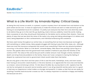 What Is a Life Worth’ by Amanda Ripley: Critical Essay