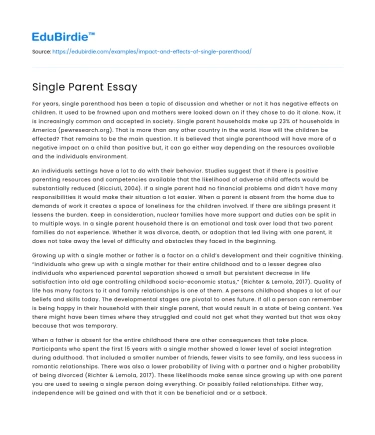 Single Parent Essay