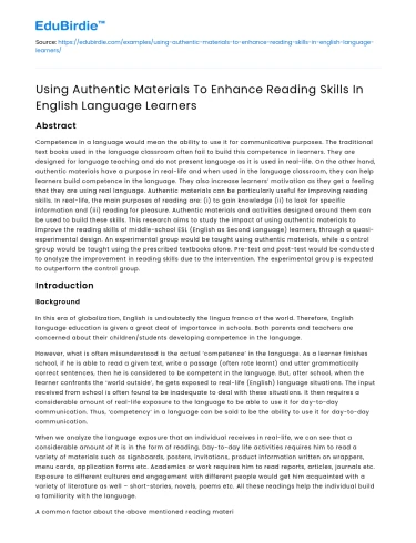 Enhancing Reading Skills with Authentic Materials