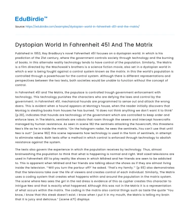 Dystopian World In Fahrenheit 451 And The Matrix