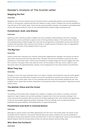 Reader’s Analysis of The Scarlet Letter