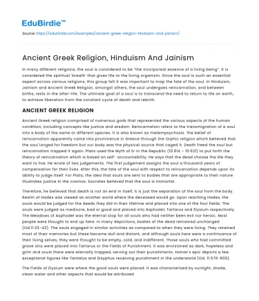 Ancient Greek Religion, Hinduism And Jainism
