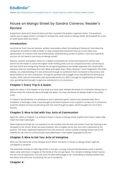 House on Mango Street by Sandra Cisneros: Reader’s Review