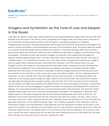Imagery and Symbolism as the Tone of Loss and Despair in the Raven