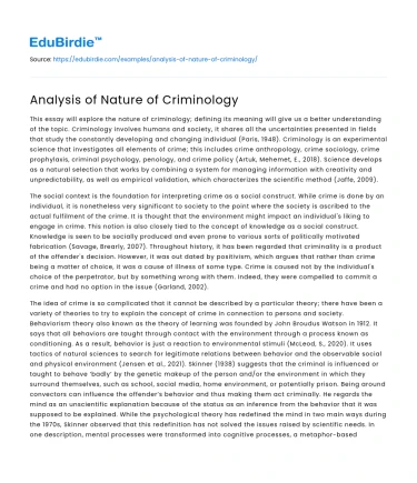 Analysis of Nature of Criminology