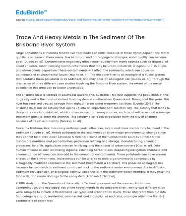 Trace And Heavy Metals In The Sediment Of The Brisbane River System
