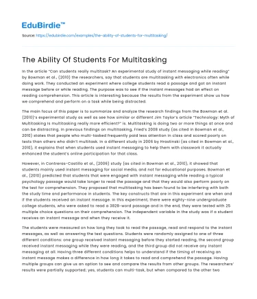 The Ability Of Students For Multitasking