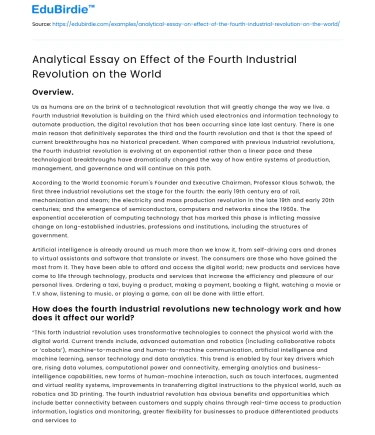 Effect of the Fourth Industrial Revolution on the World