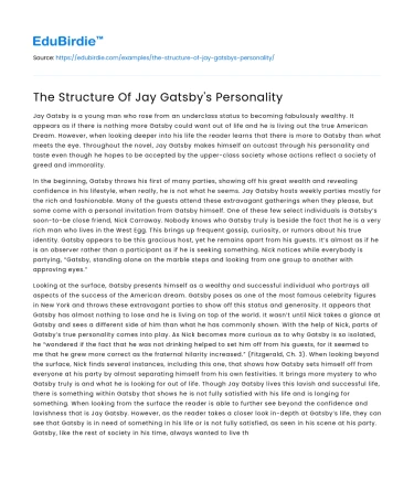 The Structure Of Jay Gatsby’s Personality