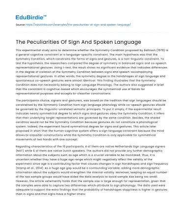 The Peculiarities Of Sign And Spoken Language