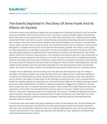 The Events Depicted In The Diary Of Anne Frank And Its Effects On Society