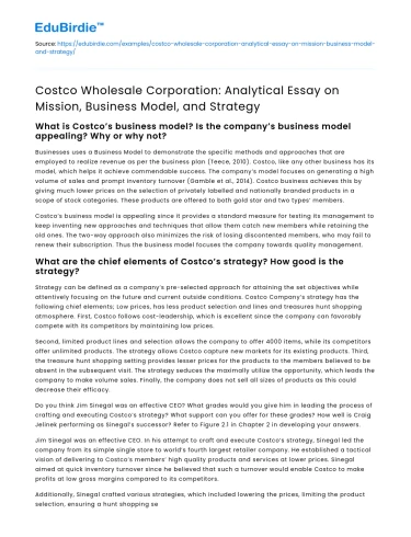 Costco Wholesale Corp: Analysis of Mission, Model, Strategy