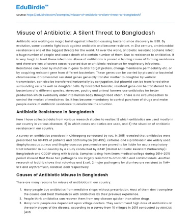 Misuse of Antibiotic: A Silent Threat to Bangladesh