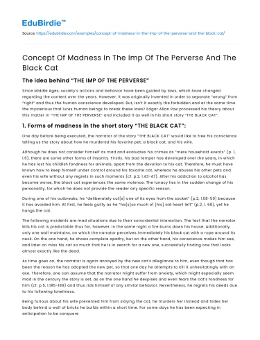 Concept Of Madness In The Imp Of The Perverse And The Black Cat