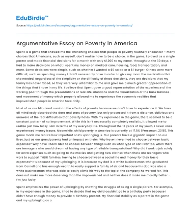 Argumentative Essay on Poverty in America