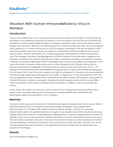 Situation With Human Immunodeficiency Virus In Manipur