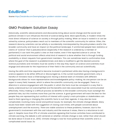 GMO Problem Solution Essay