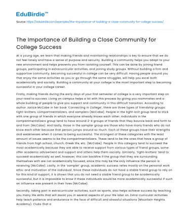 The Importance of Building a Close Community for College Success