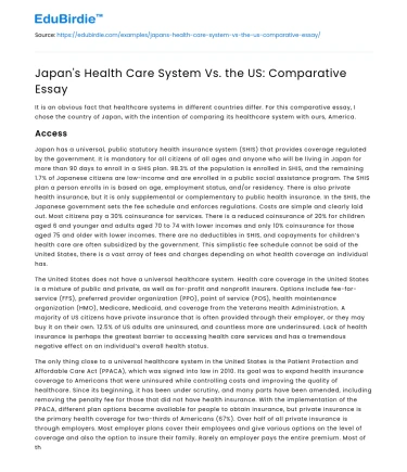 Japan’s Health Care System Vs. the US: Comparative Essay