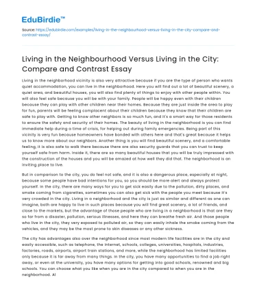 Neighbourhood vs City Living: Compare & Contrast