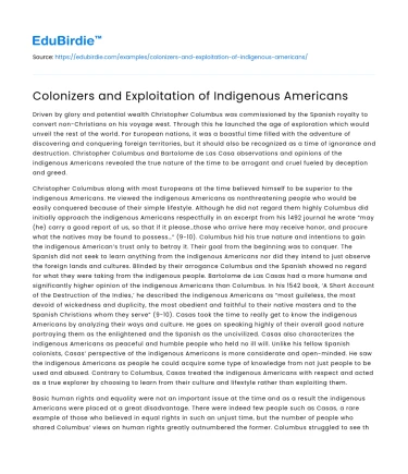 Colonizers and Exploitation of Indigenous Americans