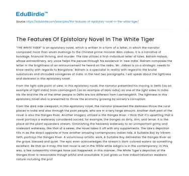 The Features Of Epistolary Novel In The White Tiger
