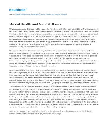 Mental Health and Illness