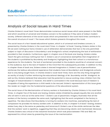 Analysis of Social Issues in Hard Times
