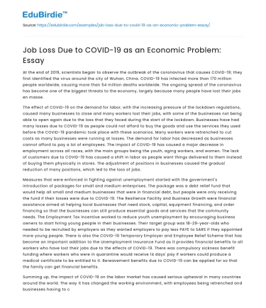 Job Loss Due to COVID-19 as an Economic Problem: Essay