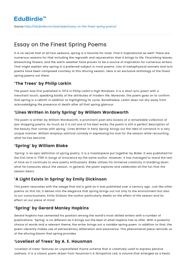 Essay on the Finest Spring Poems