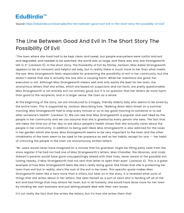 The Line Between Good And Evil In The Short Story The Possibility Of Evil