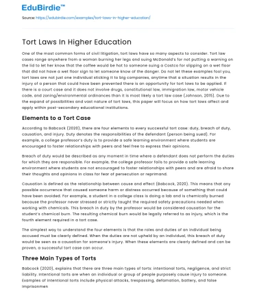Tort Laws In Higher Education