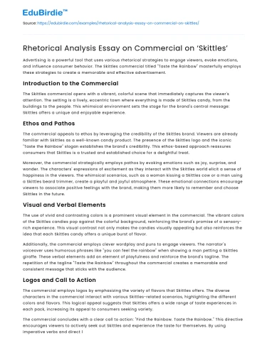Rhetorical Analysis Essay on Commercial on ‘Skittles’