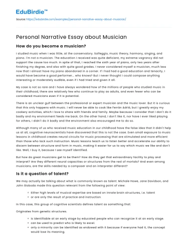 Personal Narrative Essay about Musician