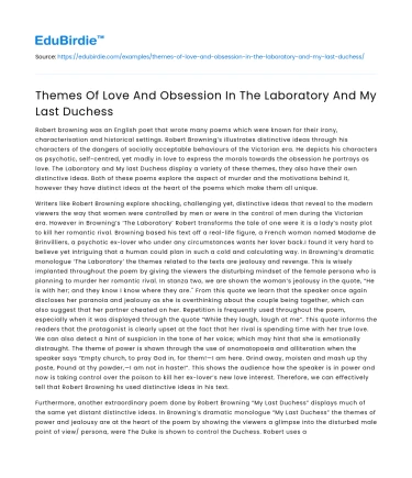 Themes Of Love And Obsession In The Laboratory And My Last Duchess