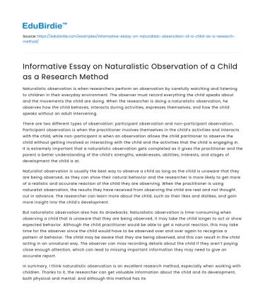 Naturalistic Observation of Child as Research Method