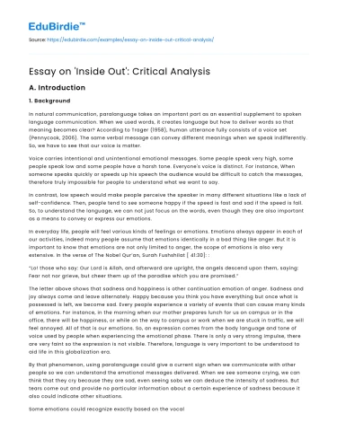 Essay on ‘Inside Out’: Critical Analysis