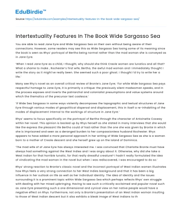Intertextuality in Wide Sargasso Sea