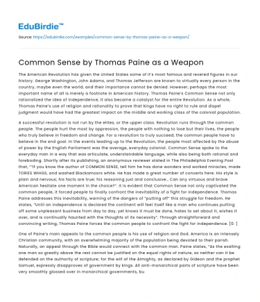 Common Sense by Thomas Paine as a Weapon