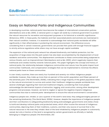 Essay on National Parks and Indigenous Communities