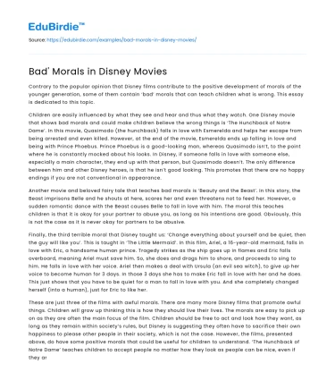 Bad’ Morals in Disney Movies